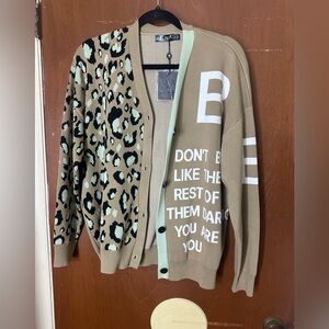 Leopard Print Beige Cardigan Sweater